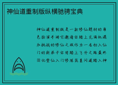 神仙道重制版纵横驰骋宝典