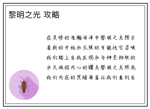 黎明之光 攻略